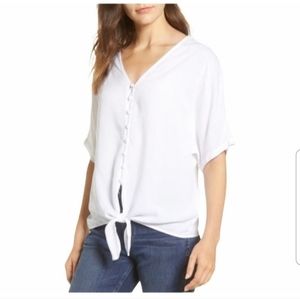 Beachlunchlounge White Kelli Button Front Tie Shirt Large